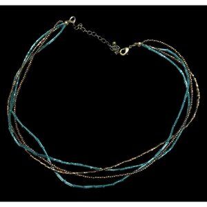 Earthy Blue And Copper Tone Glass Beaded Layered Necklace